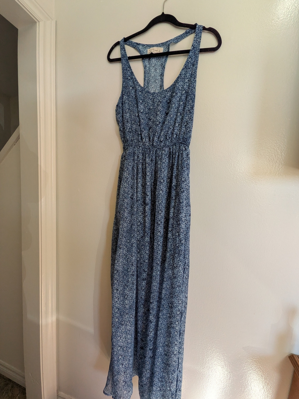 Abercrombie & Fitch Blue Printed Racerback Maxi Dress